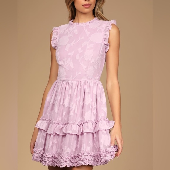 Lulus Dresses & Skirts - Lulu’s - Lavender Burnout Floral Ruffled Mini Dress - Medium